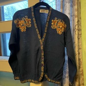 Suburban Petites Blue Cardigan with Floral Design Size PL